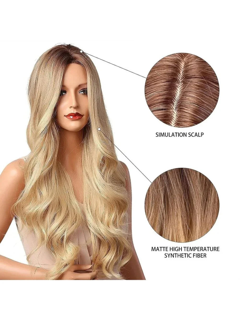 Women's Honey Blonde 26 Inch Natural Looking Heat Resistant Long Wavy Wigs